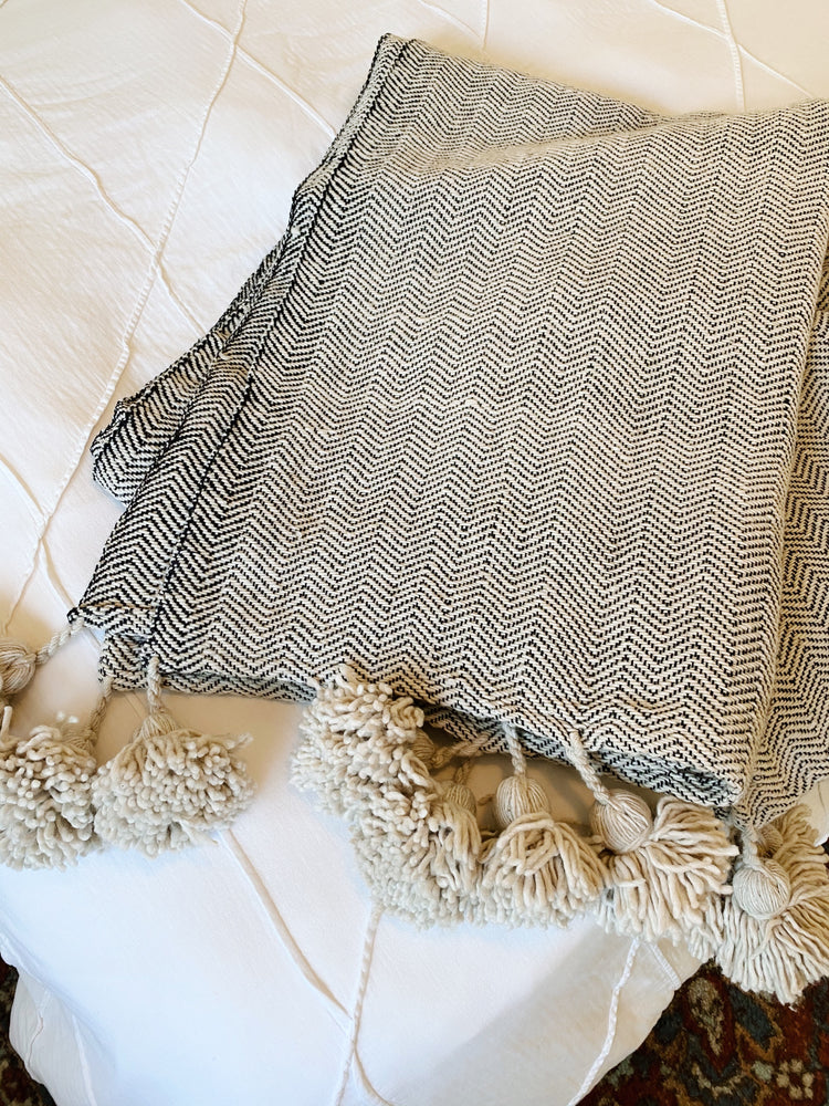 Moroccan Pom Pom — Gray Blanket