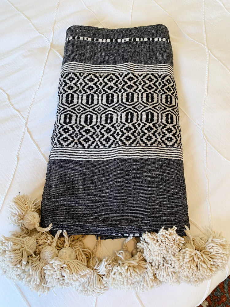 Moroccan Pom Pom — Black & White Blanket